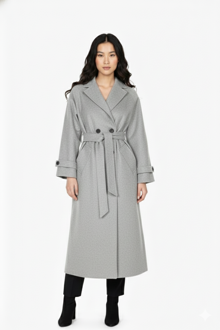 Gabán Cloe gris oversized largo 100% lana