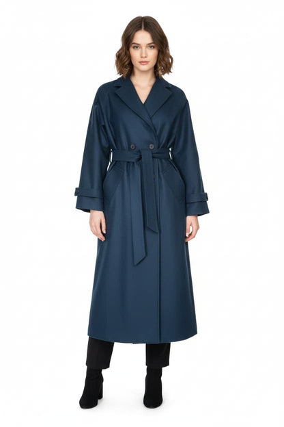 Gabán Cloe azul oversized largo 100% lana frente