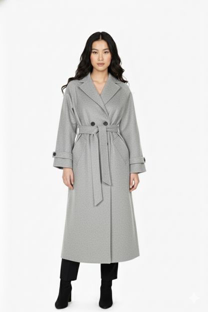 Gabán Cloe gris oversized largo 100% lana 