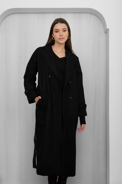Gabán Cloe negro oversized largo 100% lana 