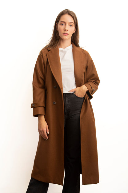 Gabán Cloe café oversized largo 100% lana 