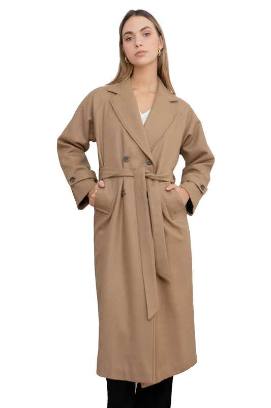 Gabán Cloe camel oversized largo 100% lana 