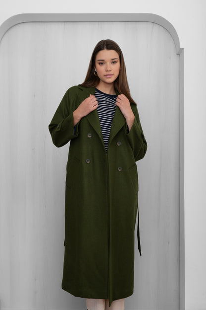 Gabán Cloe verde oversized largo 100% lana 