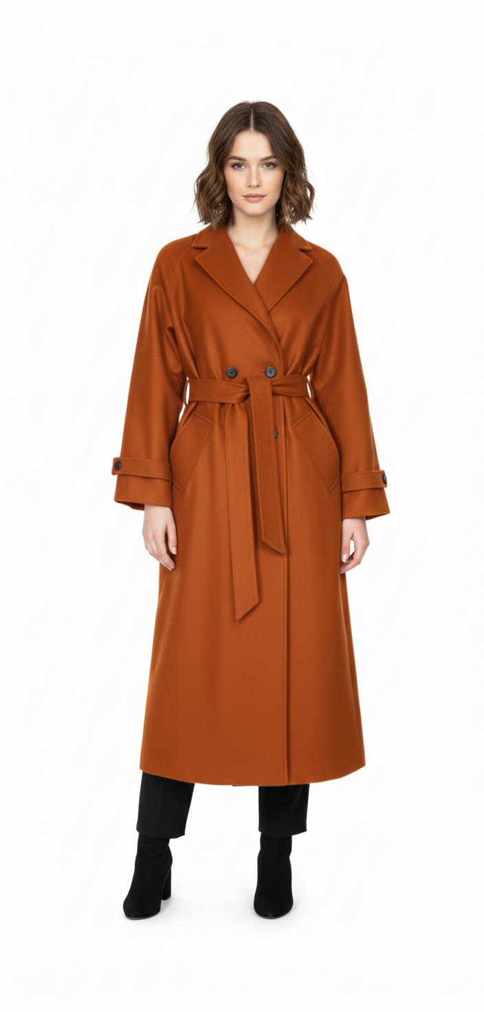 Gabán Cloe naranja oversized largo 100% lana 